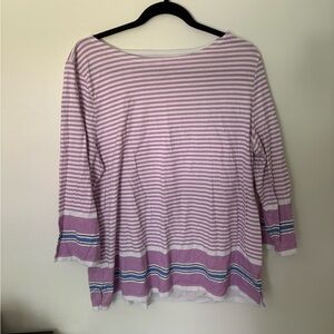 T by Talbots Purple White & Blue 3/4 Sleeve Cotton Tee